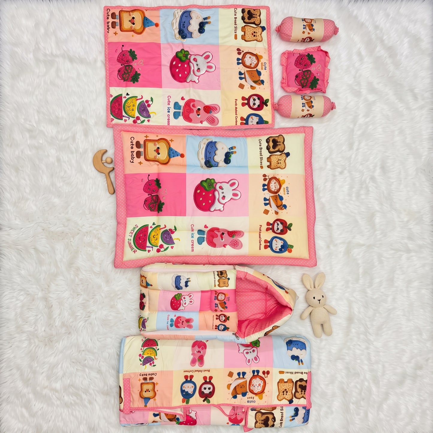 MONIMINI COMPLETE 7 PIECE DIGITAL PRINT BEDDING SET ESSENTIALS COMBO FOR BABY 0-6 MONTHS
