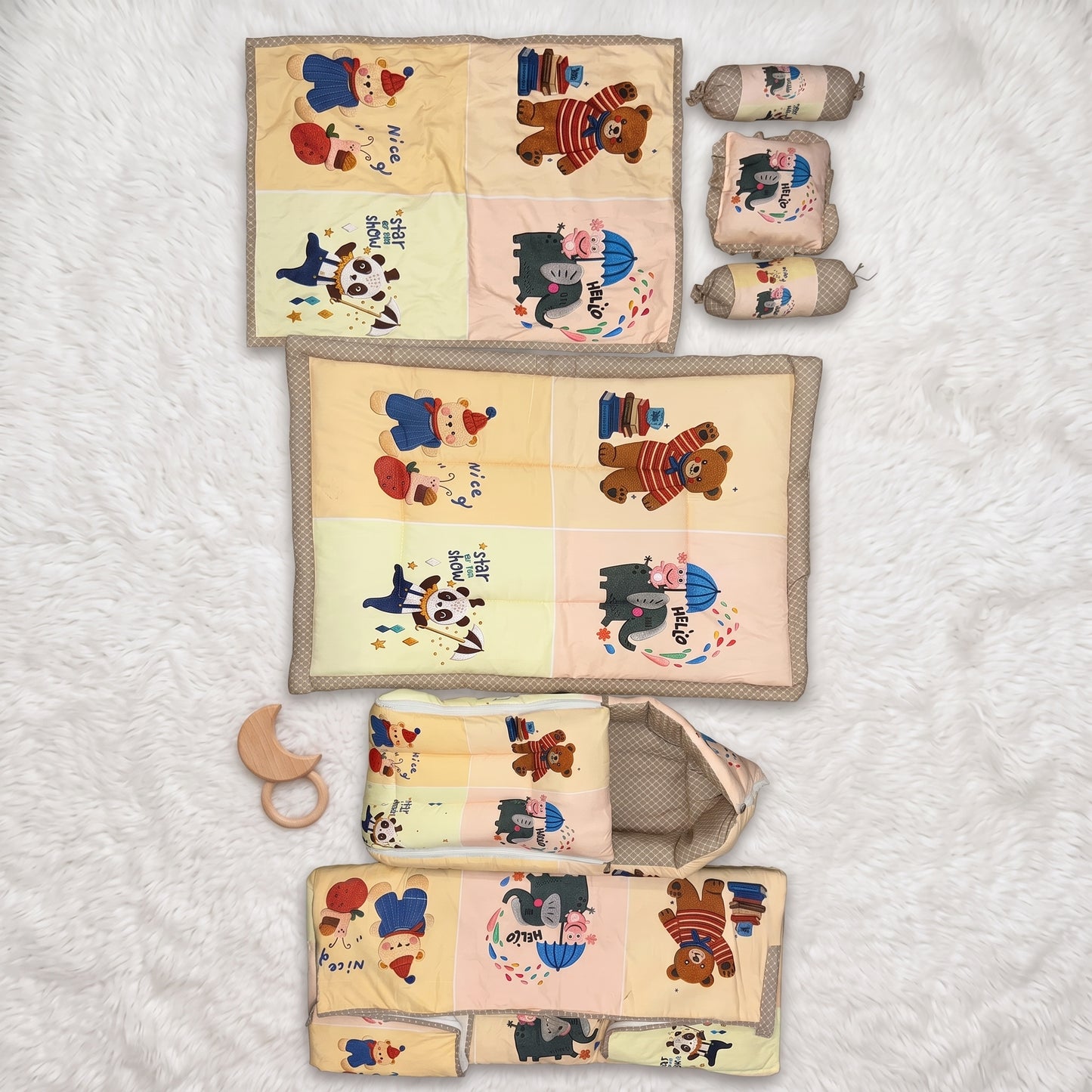 MONIMINI COMPLETE 7 PIECE DIGITAL PRINT BEDDING SET ESSENTIALS COMBO FOR BABY 0-6 MONTHS