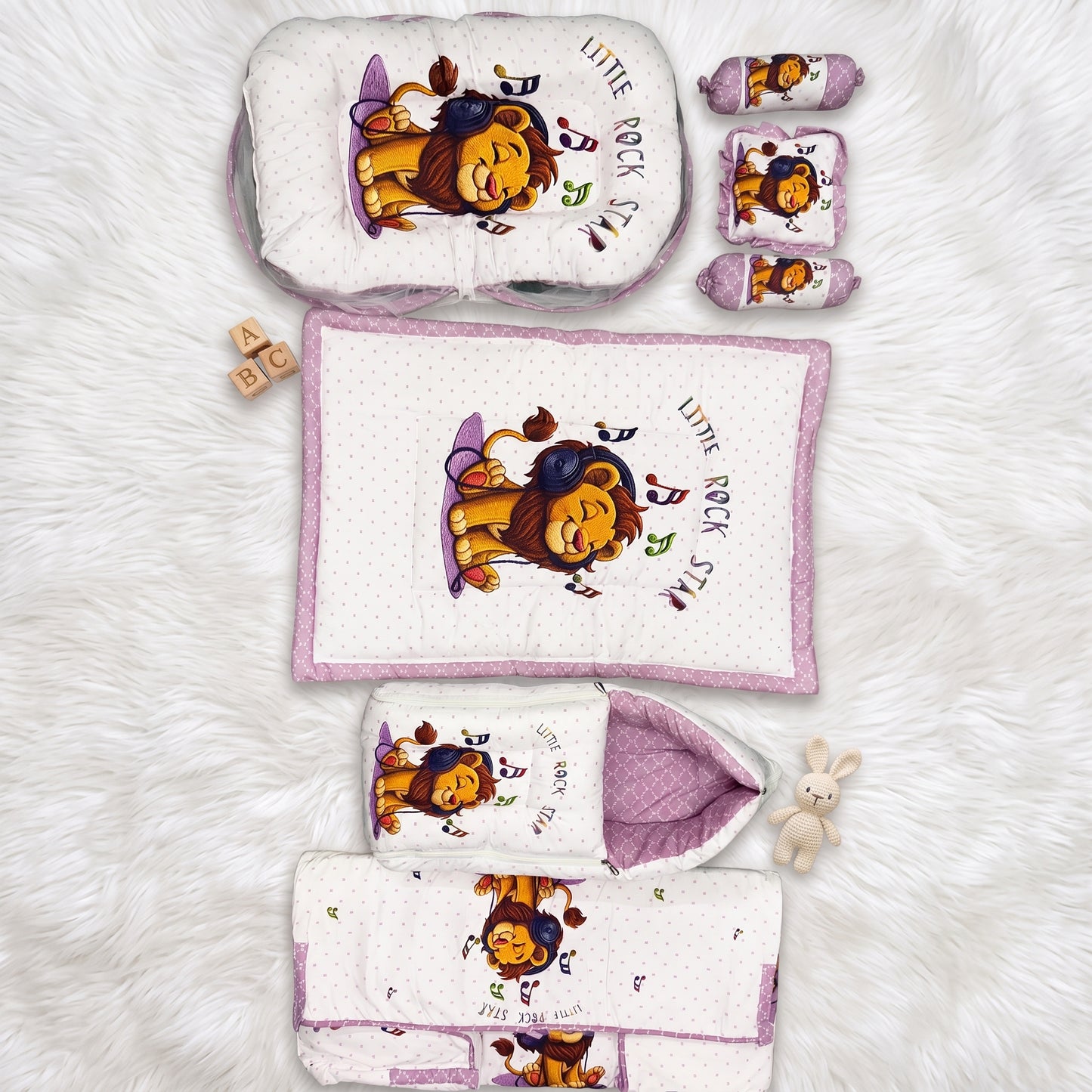 MONIMINI COMPLETE 7 PIECE DIGITAL PRINT BEDDING SET ESSENTIALS COMBO FOR BABY 0-6 MONTHS