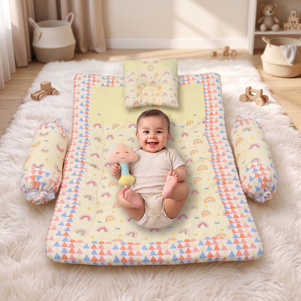 MONI MINI Premium Unique Design Baby Mattress Set With 2 Bolster and 1 Head Pillow