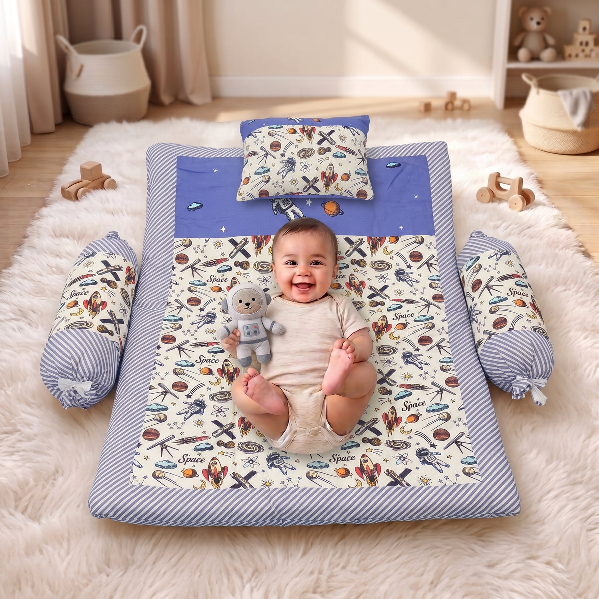 MONI MINI Premium Unique Design Baby Mattress Set With 2 Bolster and 1 Head Pillow