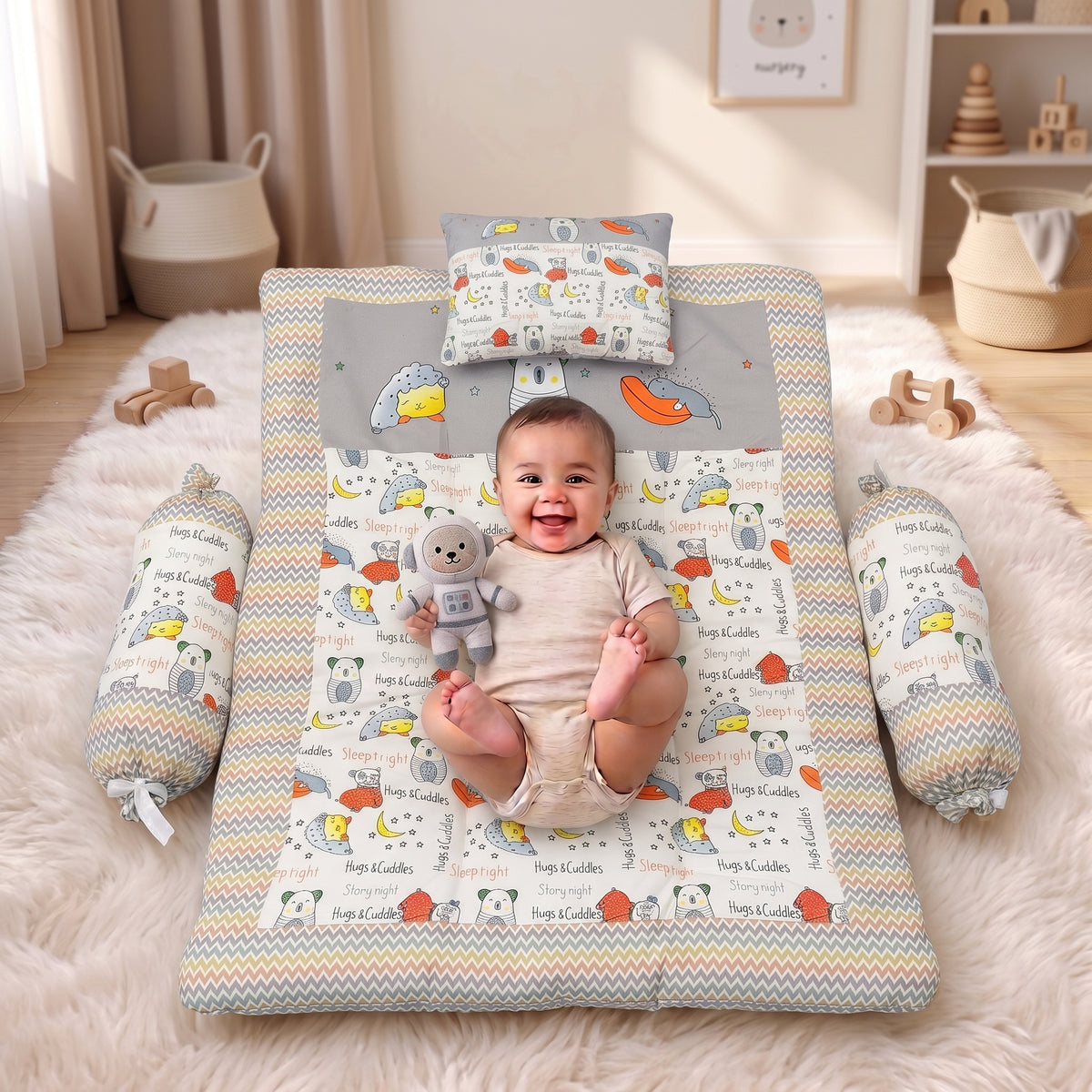 MONI MINI Premium Unique Design Baby Mattress Set With 2 Bolster and 1 Head Pillow