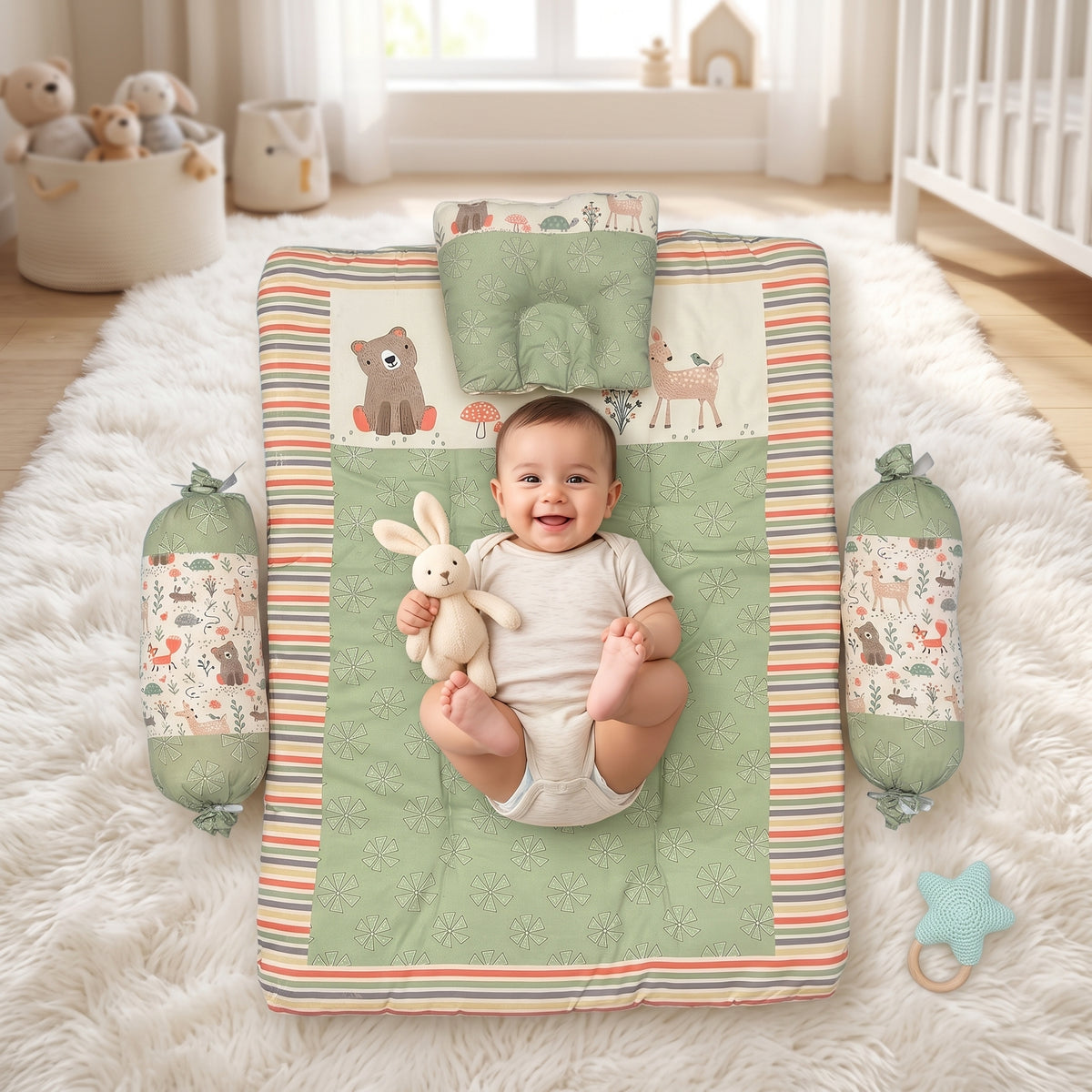 MONI MINI Exclusive Unique Digital Print Baby Mattress with Pillows