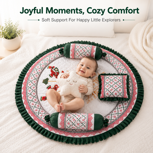 MONIMINI ROYAL EMBROIDERY ELEPHANT BABY BEDDING SET | PREMIUM ROUND NEWBORN MATTRESS WITH PILLOW & BOLSTERS (Copy)