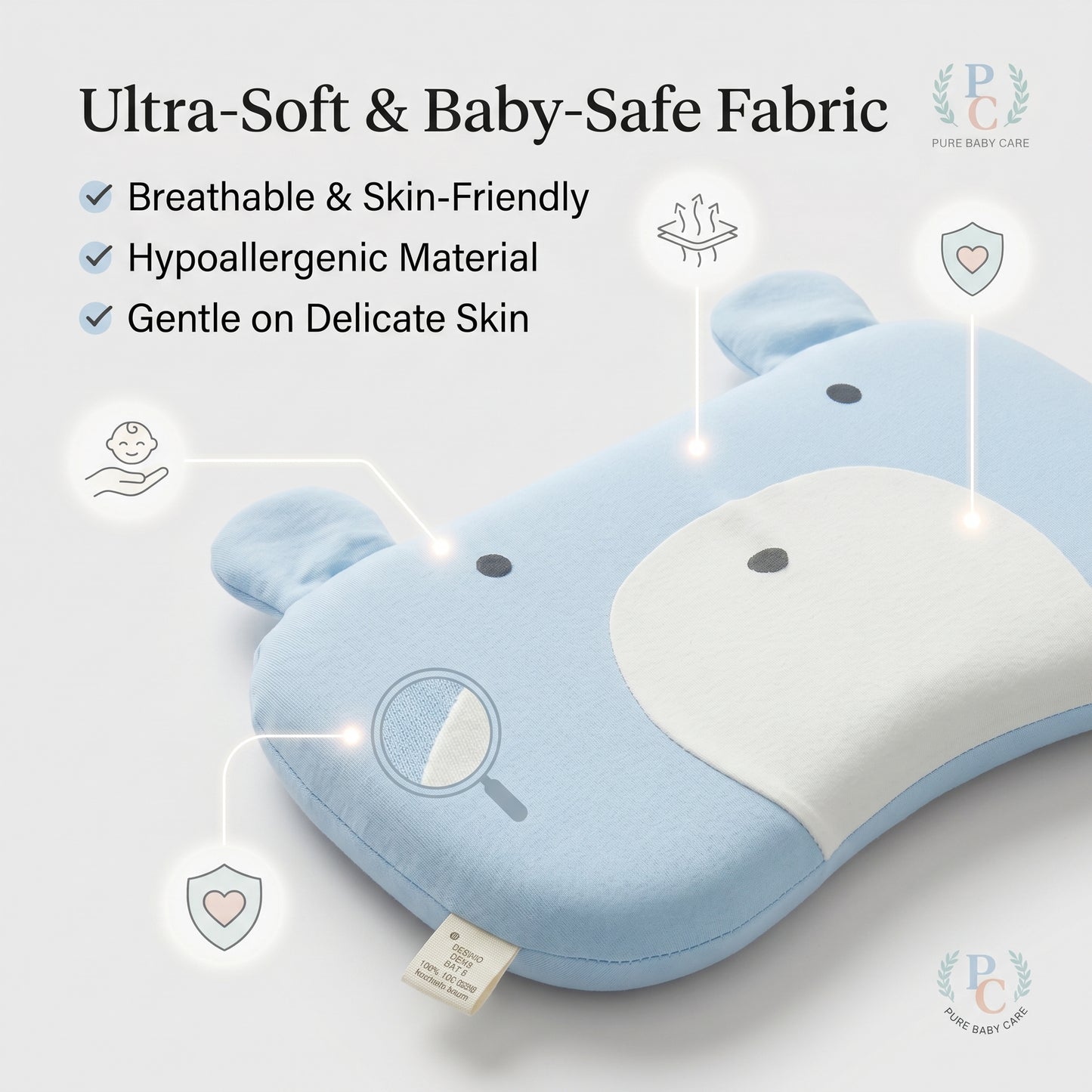 MONIMINI ULTRA-SOFT MEMORY FOAM BABY PILLOW | GENTLE HEAD & NECK SUPPORT FOR INFANTS