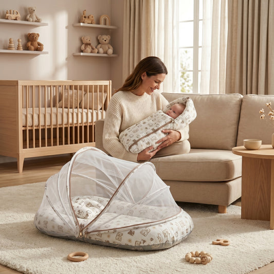 MONIMINI PREMIUM MUSLIN COMBO SET | BABY SLEEPING BAG & MOSQUITO NET MATTRESS FOR NEWBORNS