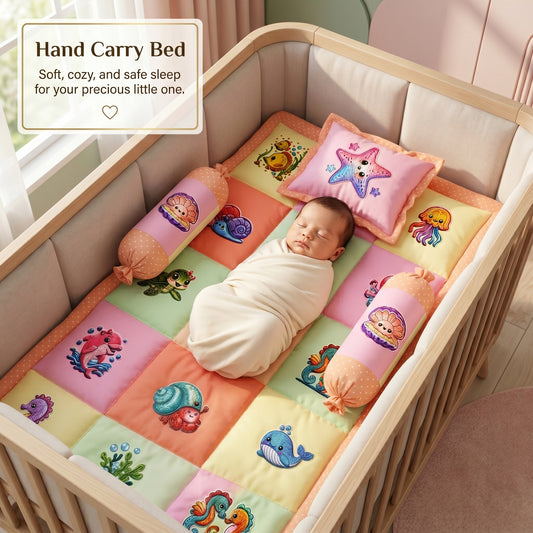 MONIMINI COMPLETE 7 PIECE DIGITAL PRINT BEDDING SET ESSENTIALS COMBO FOR BABY 0-6 MONTHS