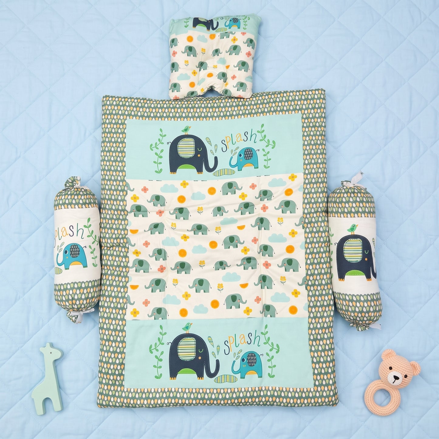 MONI MINI Premium Unique Design Baby Mattress Set With 2 Bolster and 1 Head Pillow