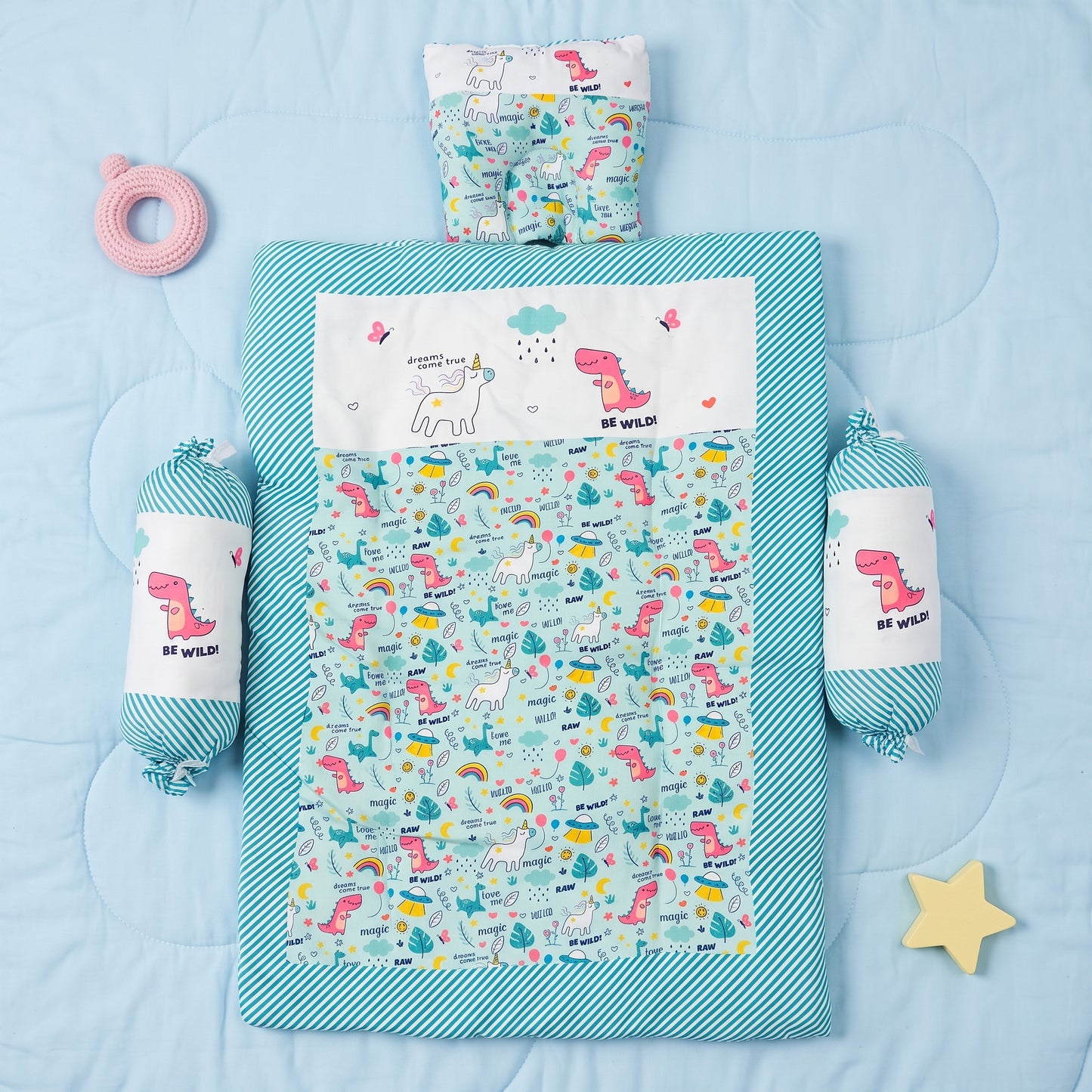 MONI MINI Premium Unique Design Baby Mattress Set With 2 Bolster and 1 Head Pillow