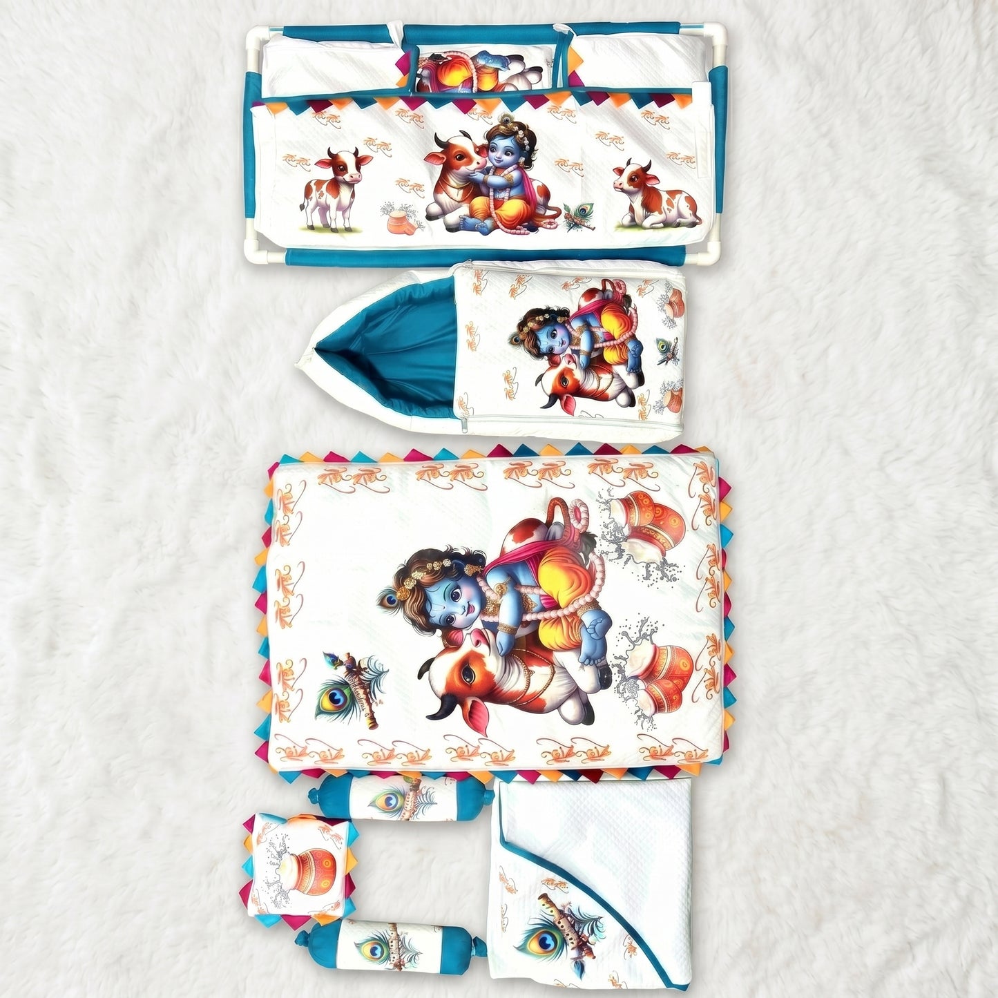 MONIMINI LUXURY DTF PRINT BABY BEDDING COMBO SET FOR NEWBORNS 7-PIECE COTTON BABY CARE ESSENTIALS