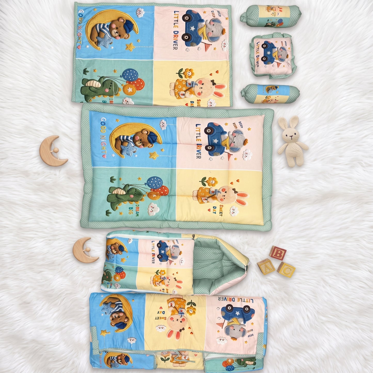 MONIMINI LUXURY DIGITAL PRINT BABY BEDDING COMBO SET FOR NEWBORNS 7-PIECE COTTON BABY CARE ESSENTIALS