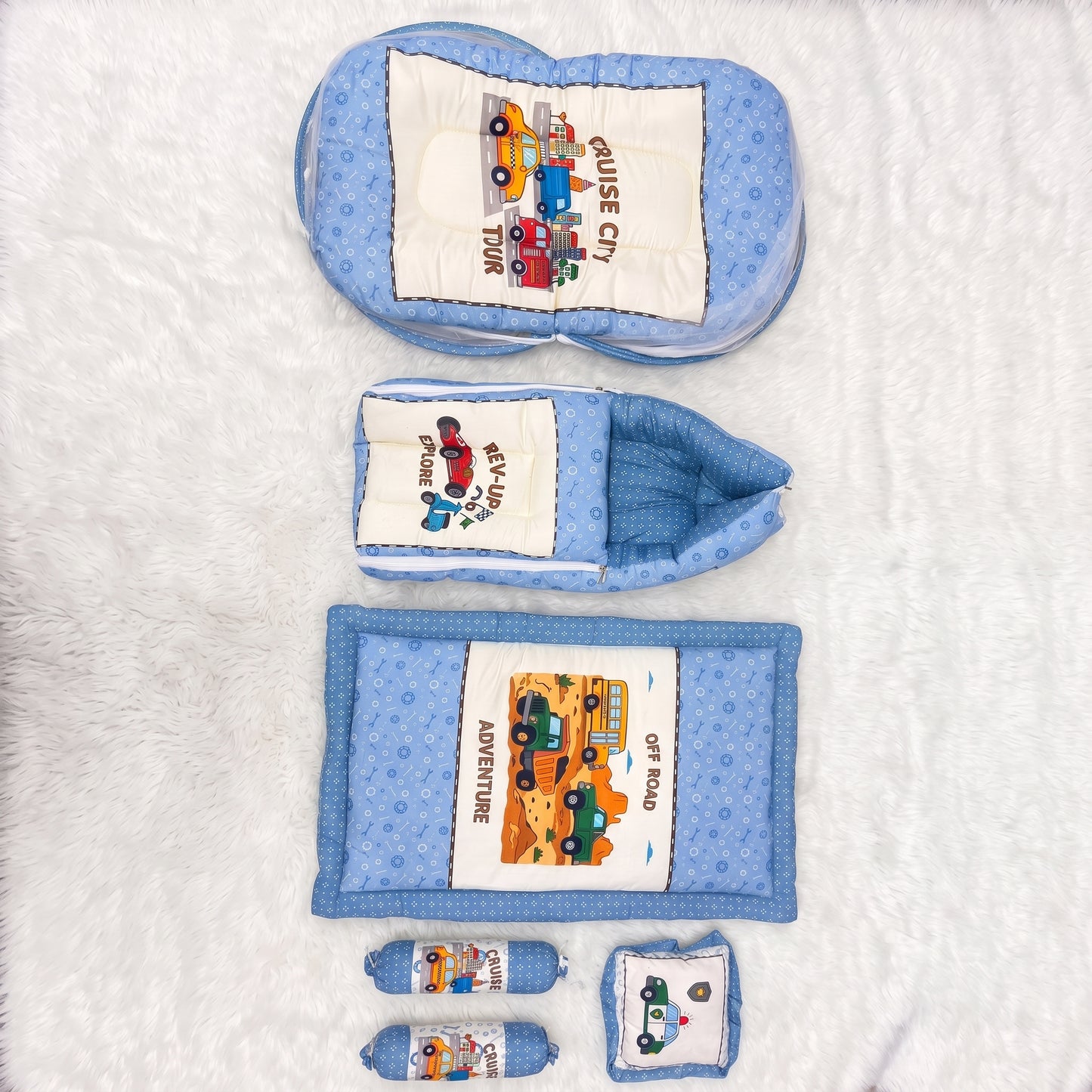 MONIMINI PREMIUM BABY BEDDING SET | DIGITAL PRINT MATTRESS, MOSQUITO NET SLEEPING BAG & BABY ESSENTIALS