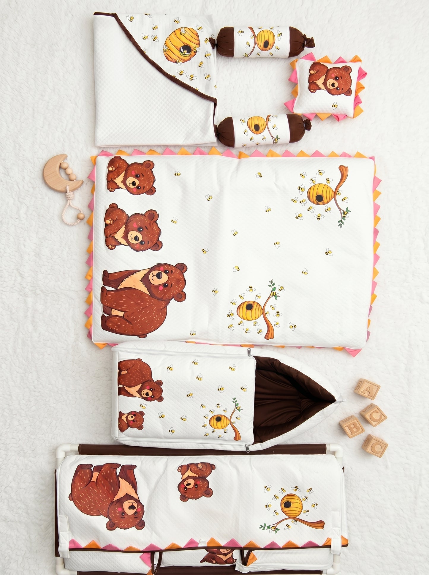 MONIMINI COMPLETE 7 PIECE DTF PRINT BEDDING SET ESSENTIALS COMBO FOR BABY 0-6 MONTHS