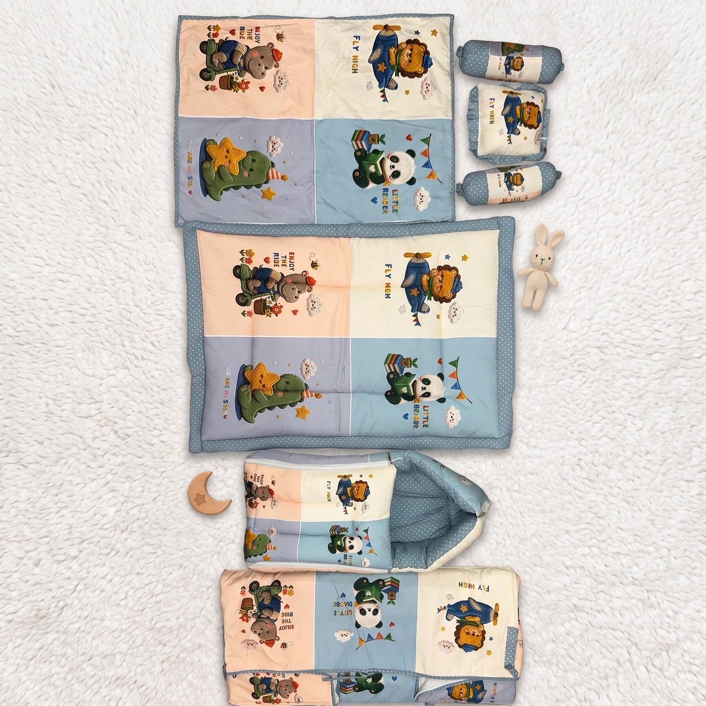 MONIMINI COMPLETE 7 PIECE DIGITAL PRINT BEDDING SET ESSENTIALS COMBO FOR BABY 0-6 MONTHS