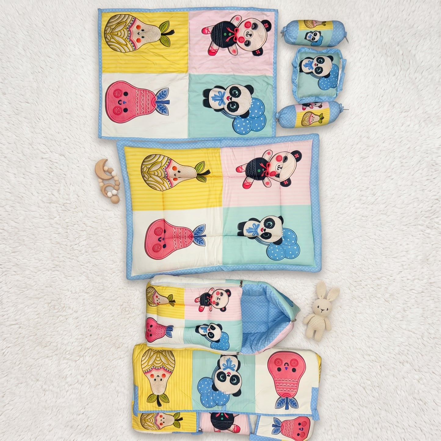 MONIMINI LUXURY DIGITAL PRINT BABY BEDDING COMBO SET FOR NEWBORNS 7-PIECE COTTON BABY CARE ESSENTIALS