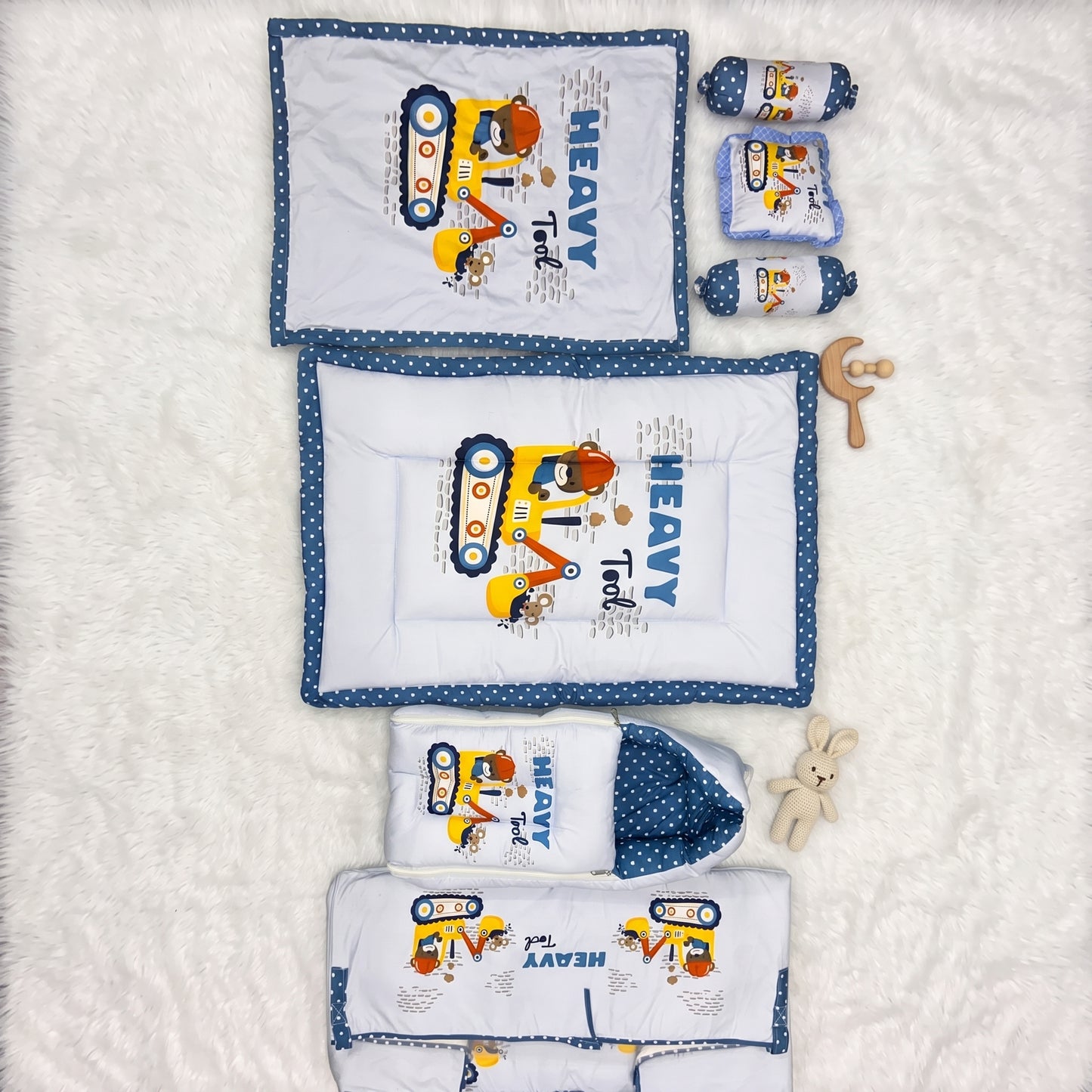 MONIMINI COMPLETE 7 PIECE DIGITAL PRINT BEDDING SET ESSENTIALS COMBO FOR BABY 0-6 MONTHS