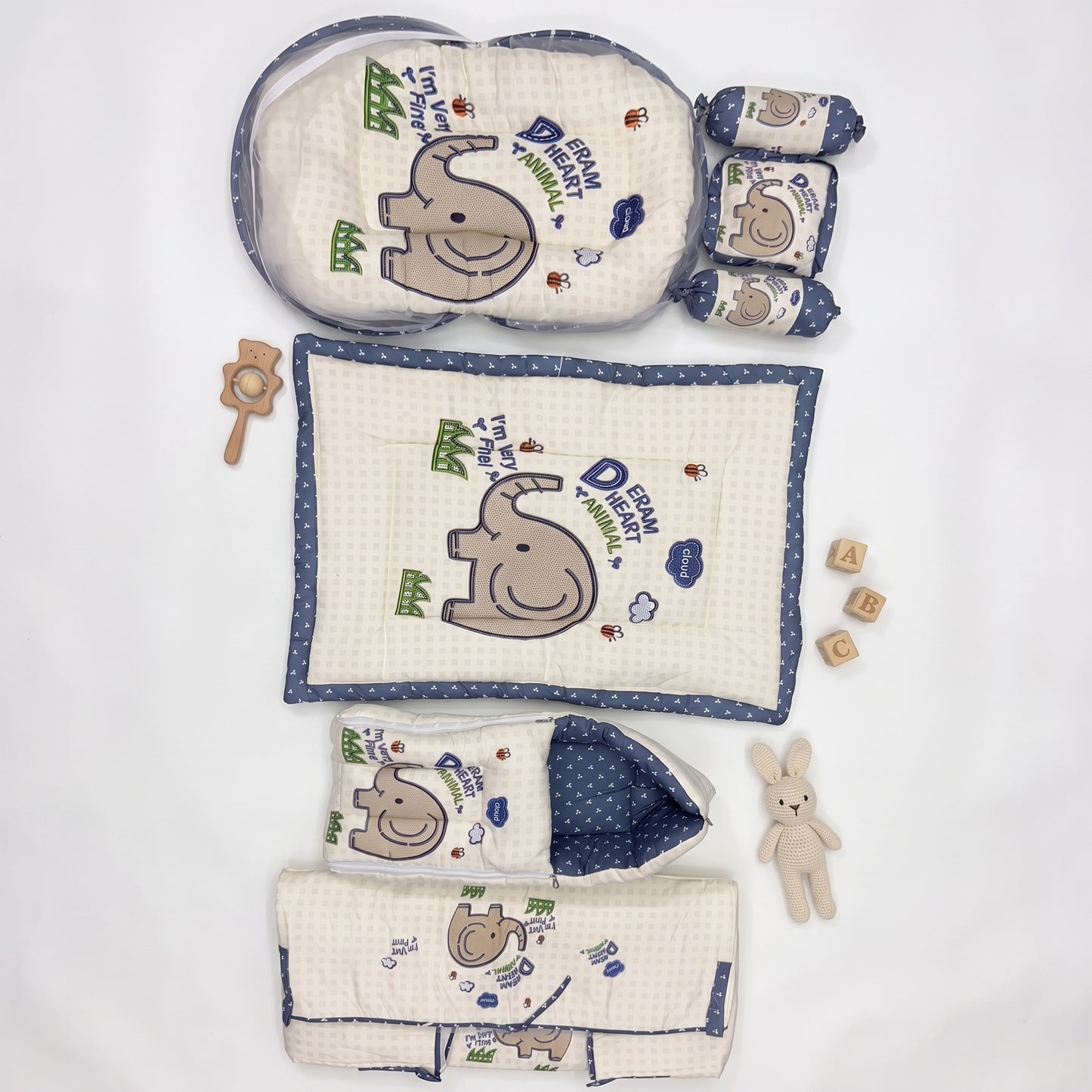 MONIMINI COMPLETE 7 PIECE DIGITAL PRINT BEDDING SET ESSENTIALS COMBO FOR BABY 0-6 MONTHS