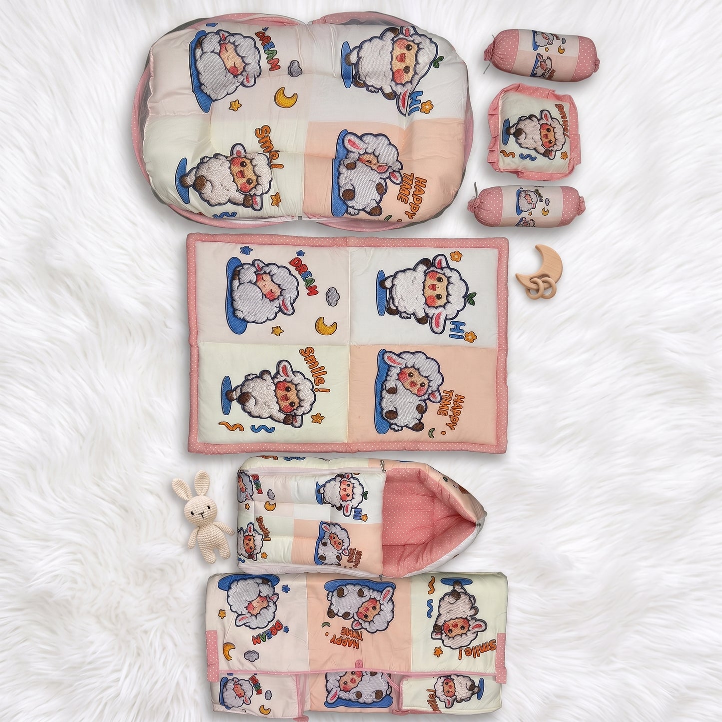 MONIMINI COMPLETE 7 PIECE DIGITAL PRINT BEDDING SET ESSENTIALS COMBO FOR BABY 0-6 MONTHS