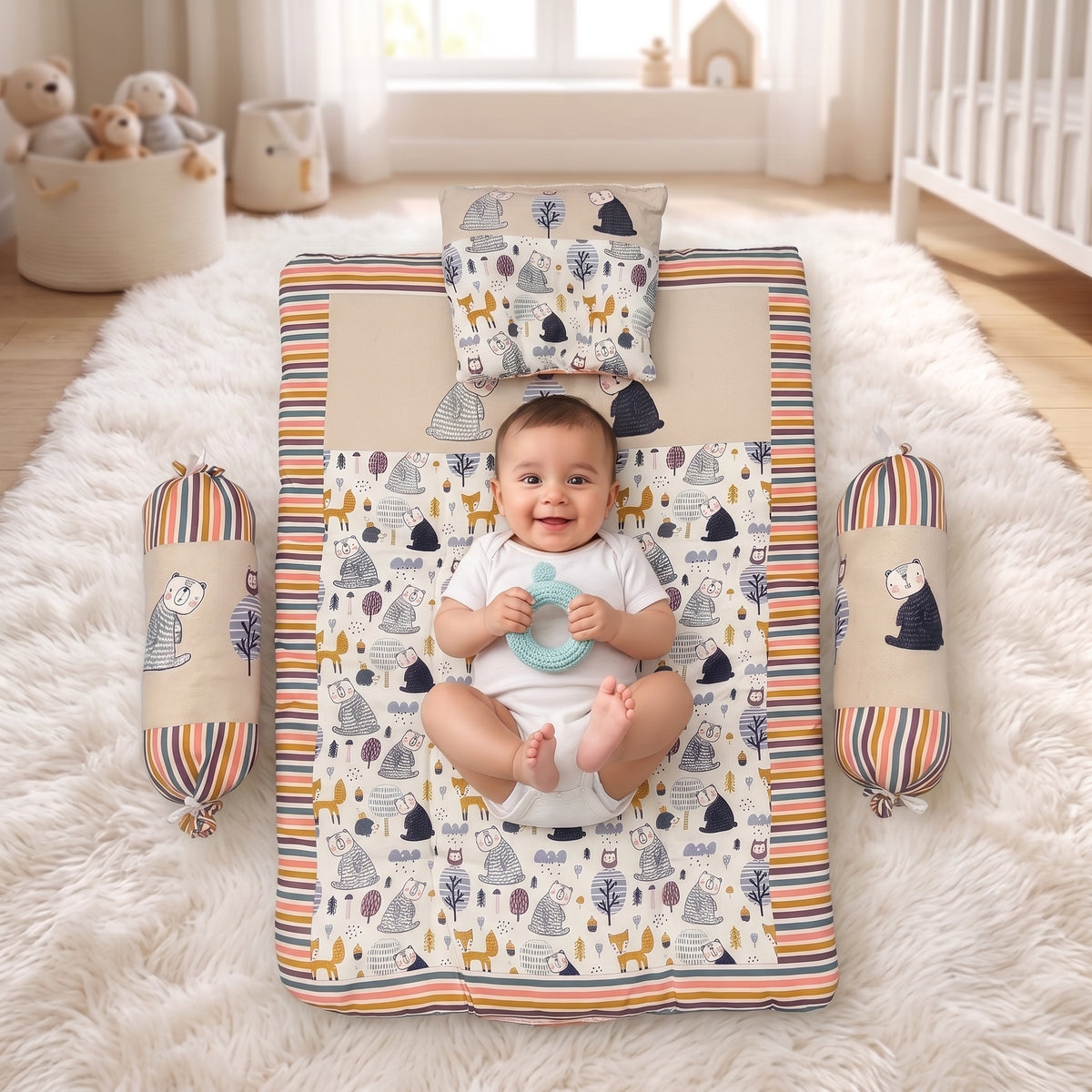 MONI MINI Exclusive Unique Digital Print Baby Mattress with Pillows