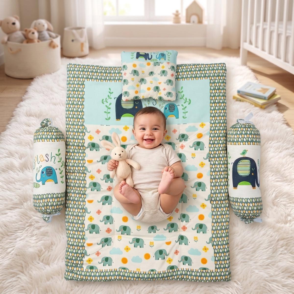 MONI MINI Premium Unique Design Baby Mattress Set With 2 Bolster and 1 Head Pillow