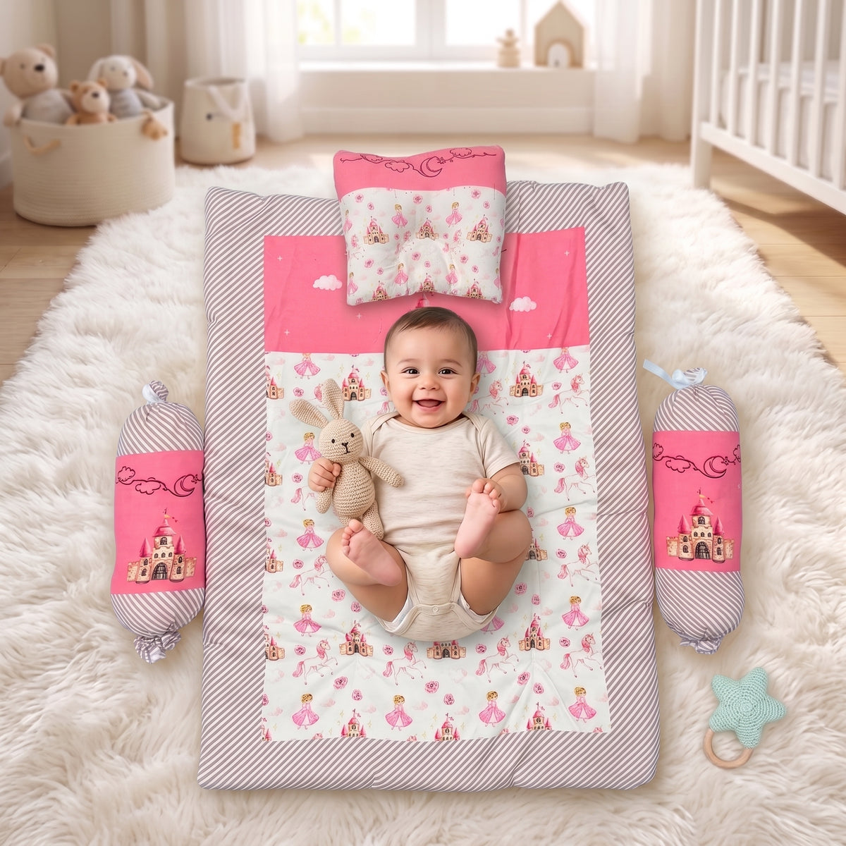 MONI MINI Exclusive Unique Digital Print Baby Mattress with Pillows