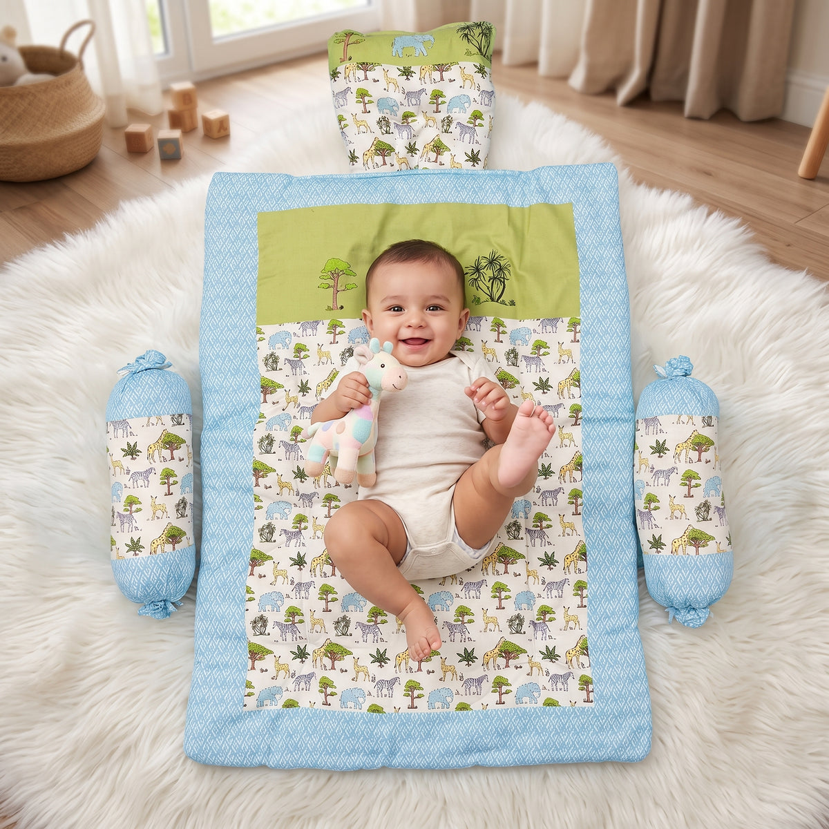 MONI MINI Exclusive Unique Digital Print Baby Mattress with Pillows