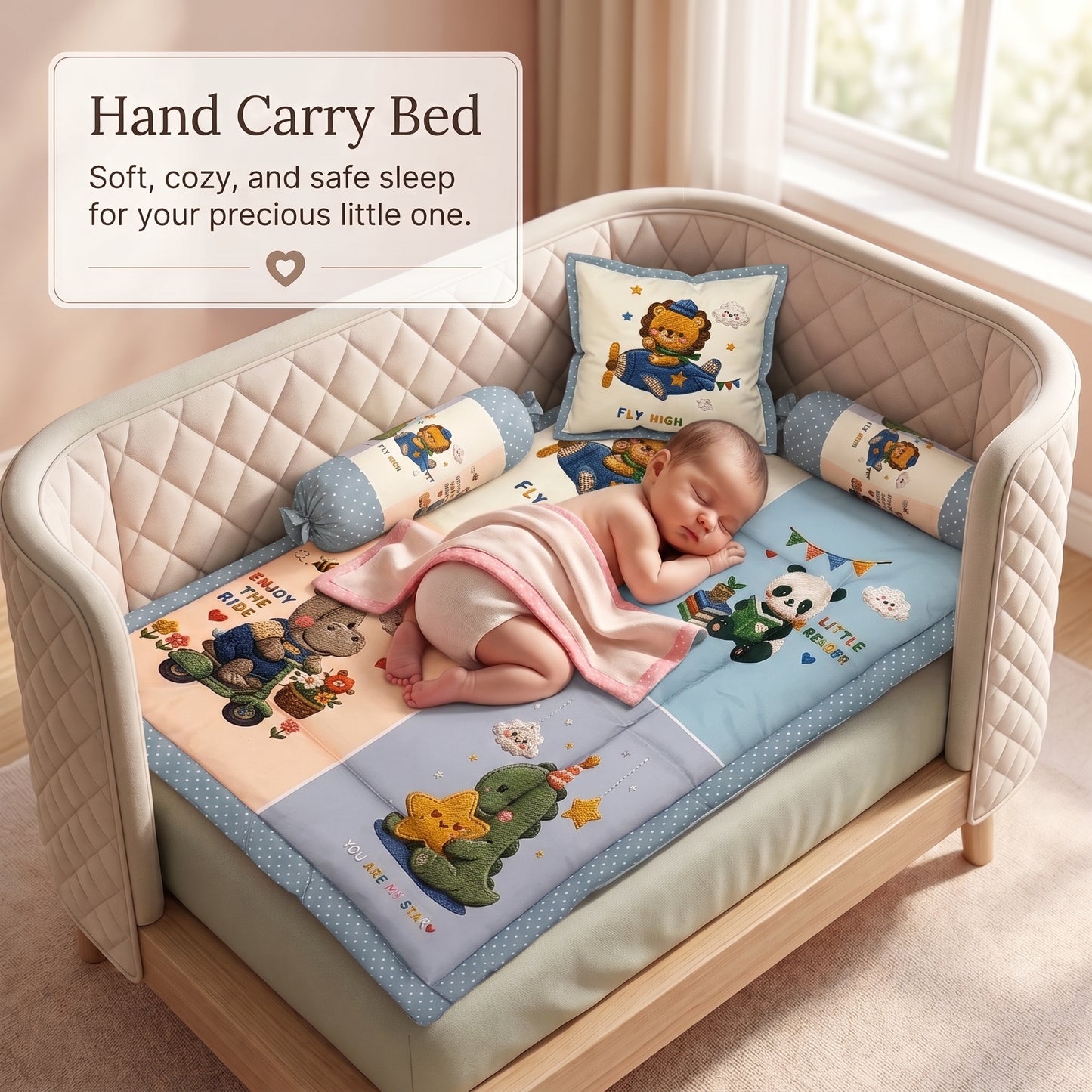 MONIMINI COMPLETE 7 PIECE DIGITAL PRINT BEDDING SET ESSENTIALS COMBO FOR BABY 0-6 MONTHS