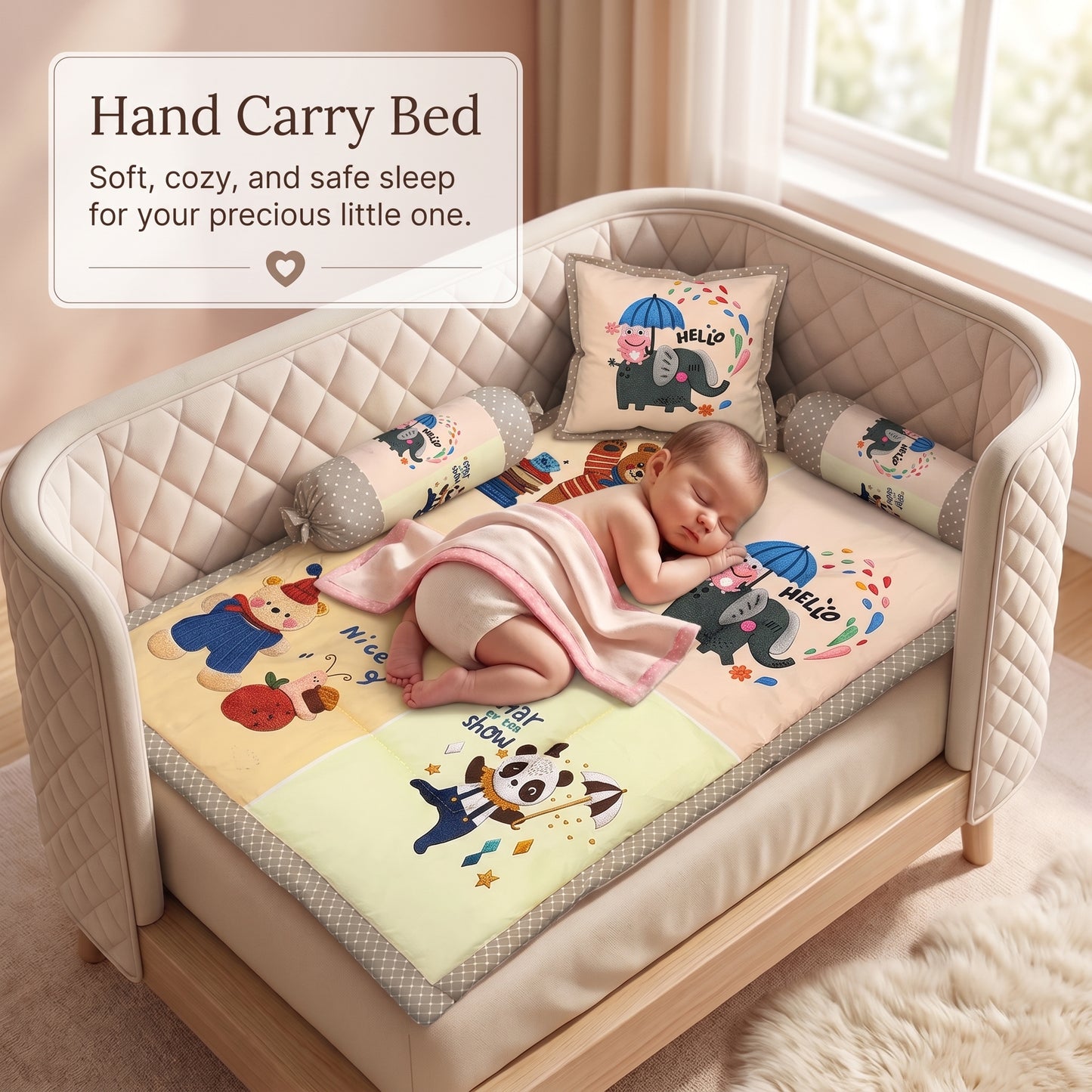 MONIMINI COMPLETE 7 PIECE DIGITAL PRINT BEDDING SET ESSENTIALS COMBO FOR BABY 0-6 MONTHS