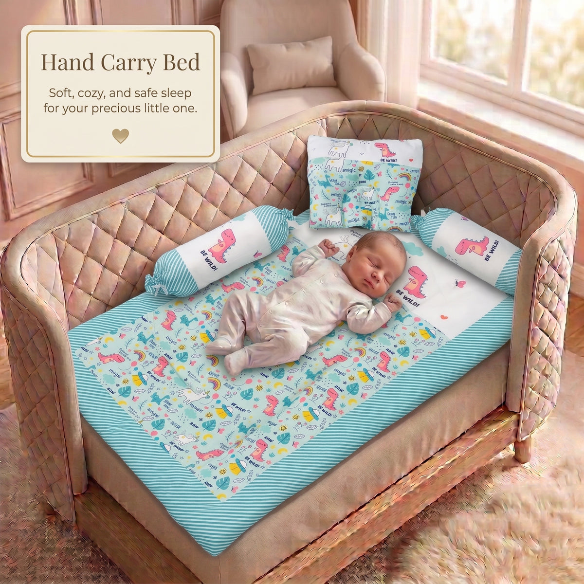 MONI MINI Premium Unique Design Baby Mattress Set With 2 Bolster and 1 Head Pillow