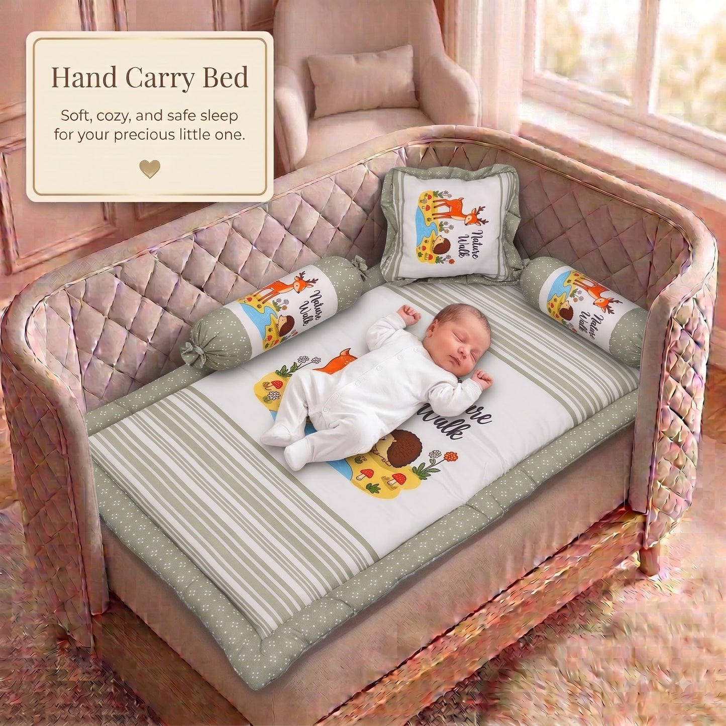 MONIMINI PREMIUM BABY BEDDING SET | DIGITAL PRINT MATTRESS, MOSQUITO NET SLEEPING BAG & BABY ESSENTIALS