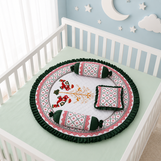 MONIMINI ROYAL EMBROIDERY ELEPHANT BABY BEDDING SET | PREMIUM ROUND NEWBORN MATTRESS WITH PILLOW & BOLSTERS (Copy)