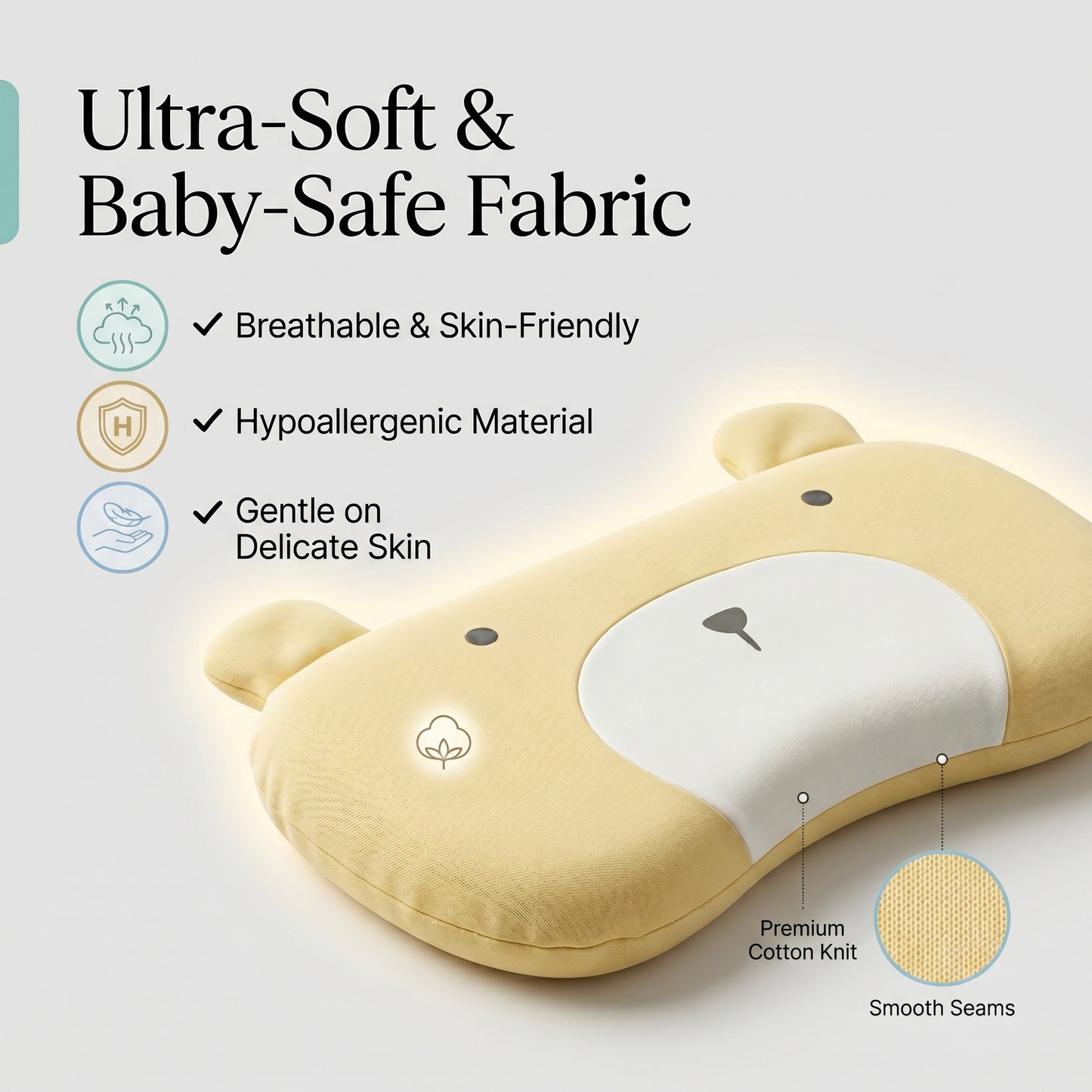 MONIMINI MEMORY FOAM HEAD SHAPING PILLOW | SOFT & BREATHABLE NEWBORN SUPPORT CUSHION