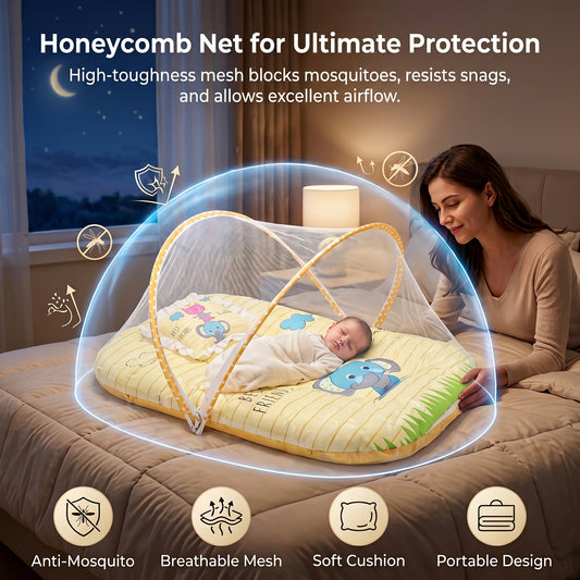MONIMINI KING SIZE MOSQUITO NET BABY MATTRESS | PREMIUM DIGITAL PRINT SOFT COTTON SLEEPING & PLAY BED FOR NEWBORNS