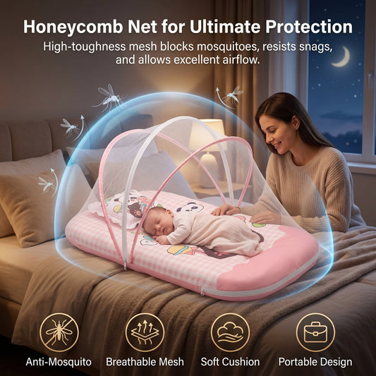 MONIMINI KING SIZE MOSQUITO NET BABY MATTRESS | PREMIUM DIGITAL PRINT SOFT COTTON SLEEPING & PLAY BED FOR NEWBORNS