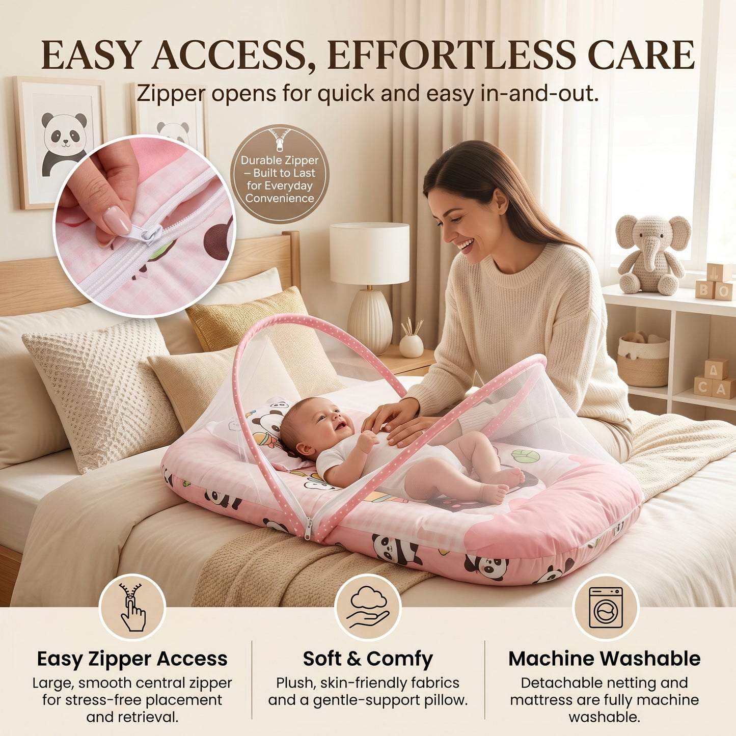 MONIMINI KING SIZE MOSQUITO NET BABY MATTRESS | PREMIUM DIGITAL PRINT SOFT COTTON SLEEPING & PLAY BED FOR NEWBORNS