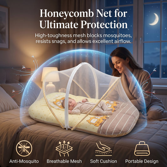 MONIMINI EXTRA LARGE BABY BED | BREATHABLE MOSQUITO NET & SOFT CUSHION COMFORT