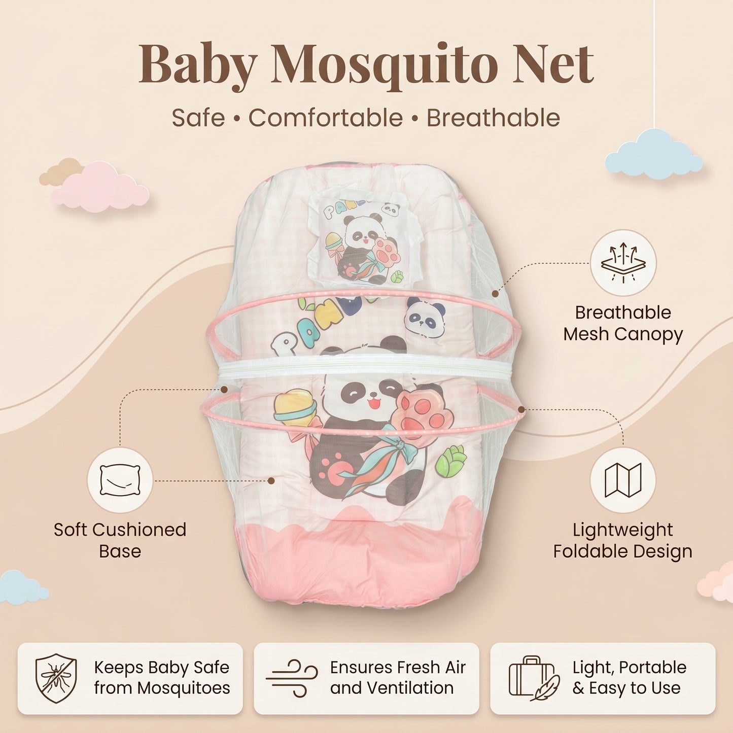 MONIMINI KING SIZE MOSQUITO NET BABY MATTRESS | PREMIUM DIGITAL PRINT SOFT COTTON SLEEPING & PLAY BED FOR NEWBORNS