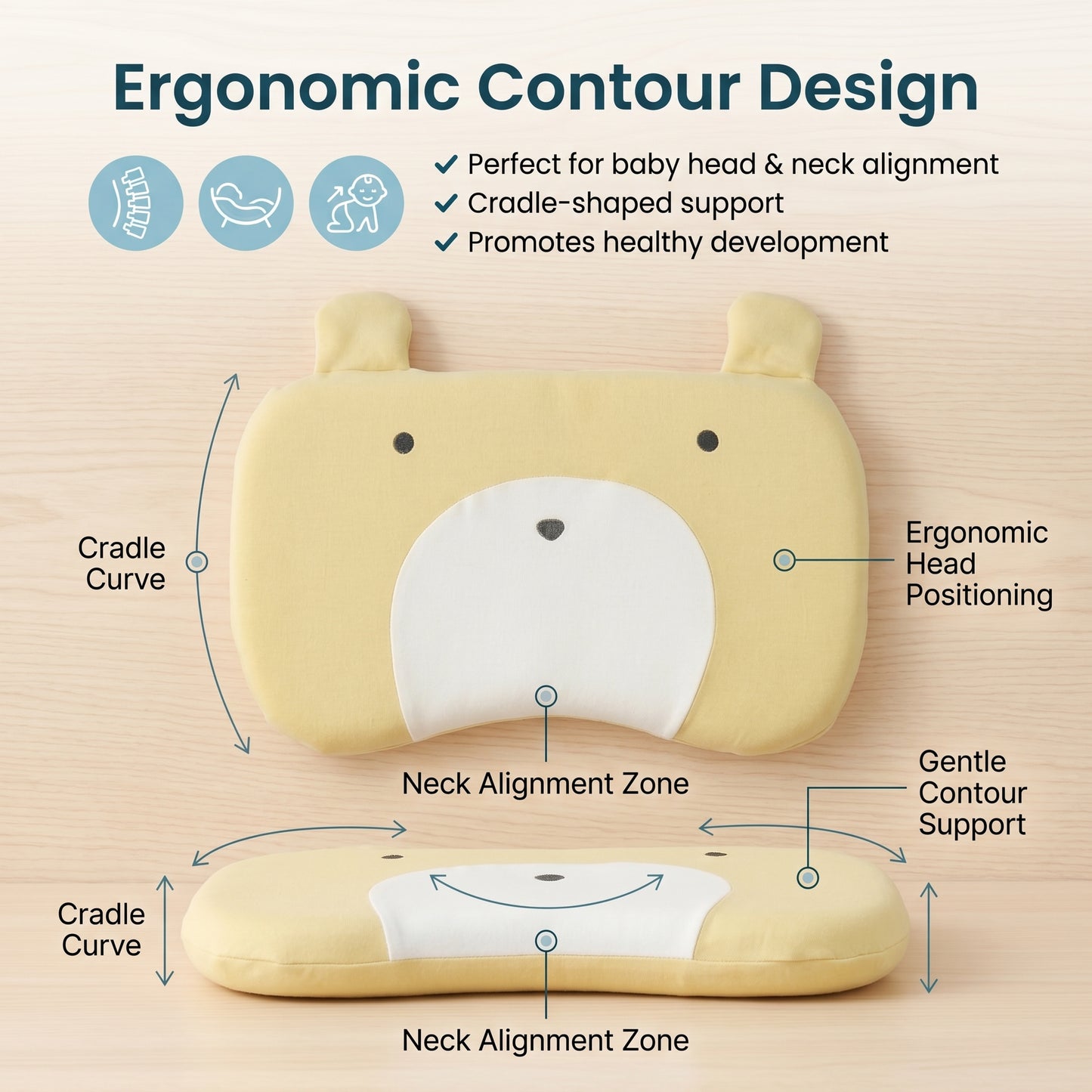 MONIMINI MEMORY FOAM HEAD SHAPING PILLOW | SOFT & BREATHABLE NEWBORN SUPPORT CUSHION