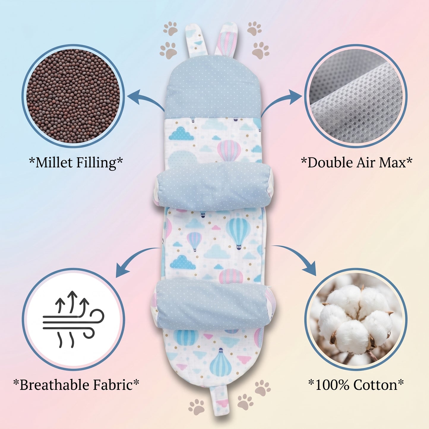MONIMINI TRADITIONAL MUSTARD RAI PILLOW | BREATHABLE BABY HEAD SUPPORT FOR PEACEFUL SLEEP