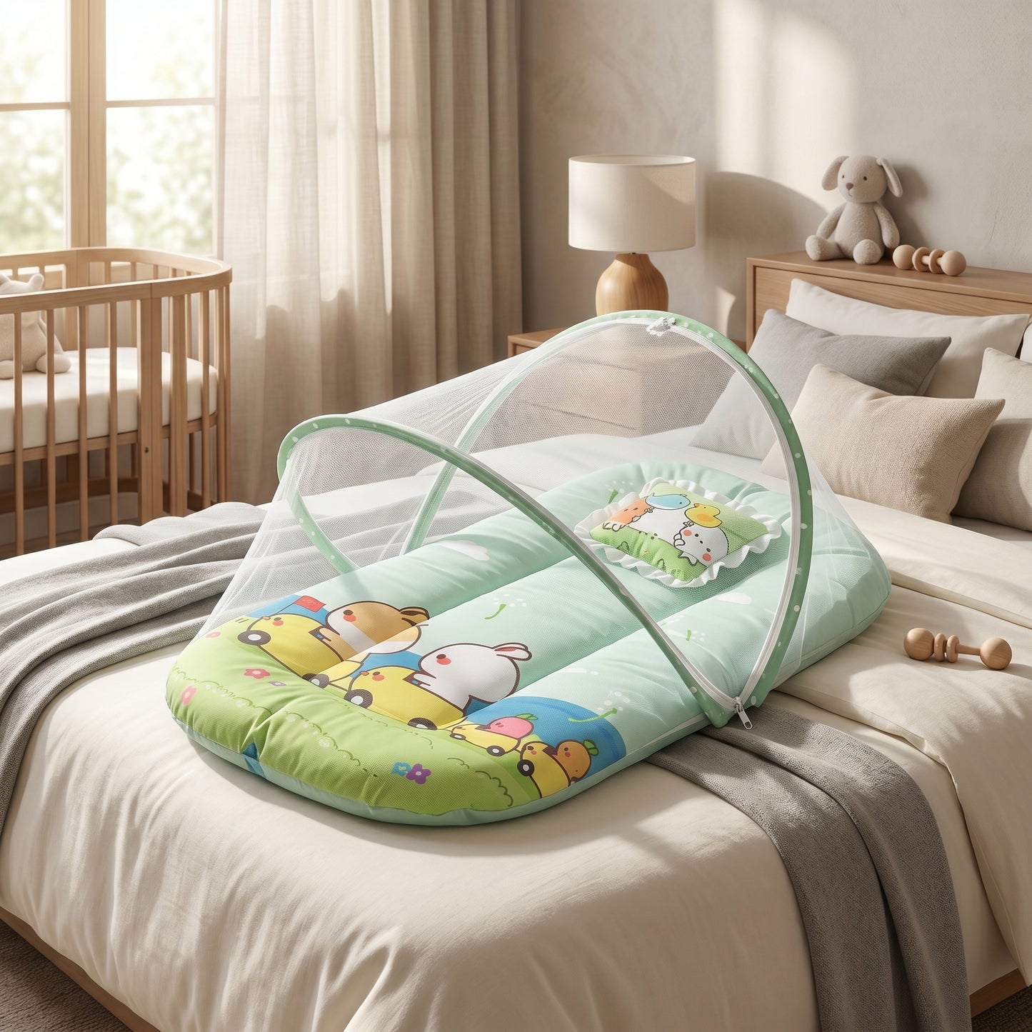 MONIMINI EXTRA LARGE BABY BED | BREATHABLE MOSQUITO NET & SOFT CUSHION COMFORT