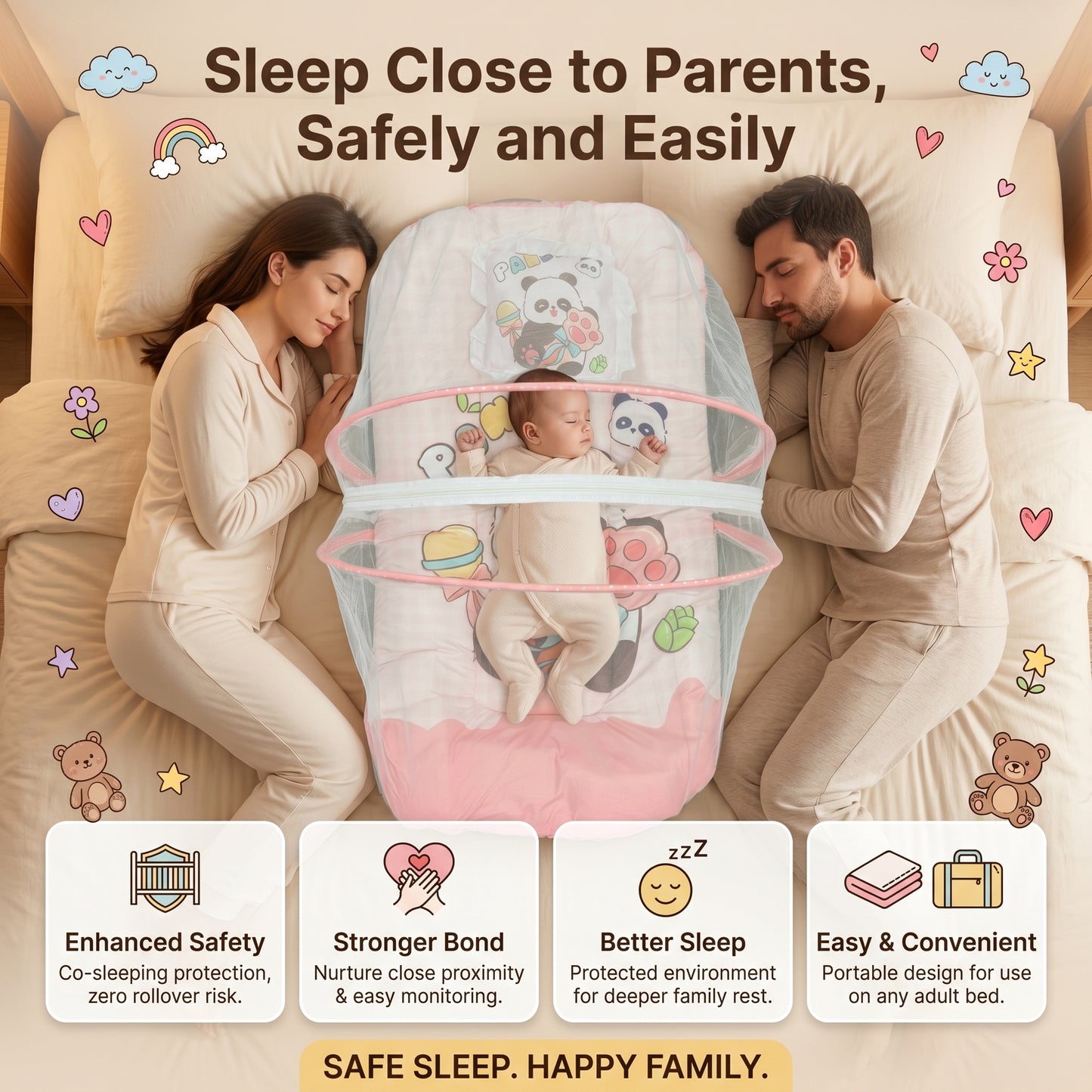 MONIMINI KING SIZE MOSQUITO NET BABY MATTRESS | PREMIUM DIGITAL PRINT SOFT COTTON SLEEPING & PLAY BED FOR NEWBORNS