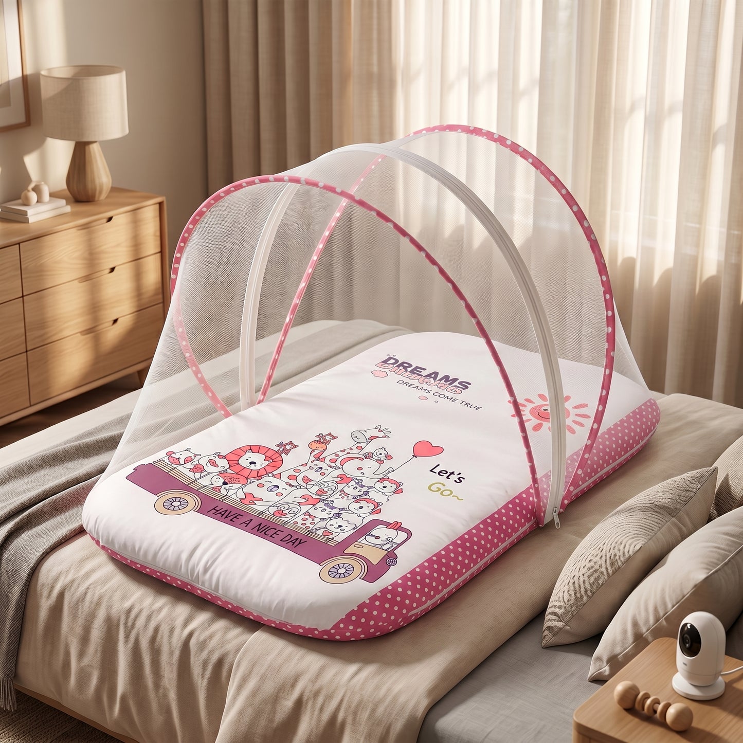 MONIMINI PREMIUM BABY BEDDING SET | DIGITAL PRINT MATTRESS, MOSQUITO NET SLEEPING BAG & BABY ESSENTIALS