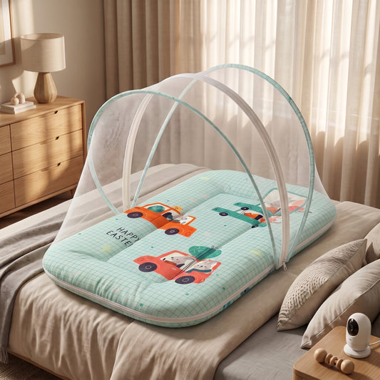 MONIMINI PREMIUM BABY BEDDING SET | DIGITAL PRINT MATTRESS, MOSQUITO NET SLEEPING BAG & BABY ESSENTIALS