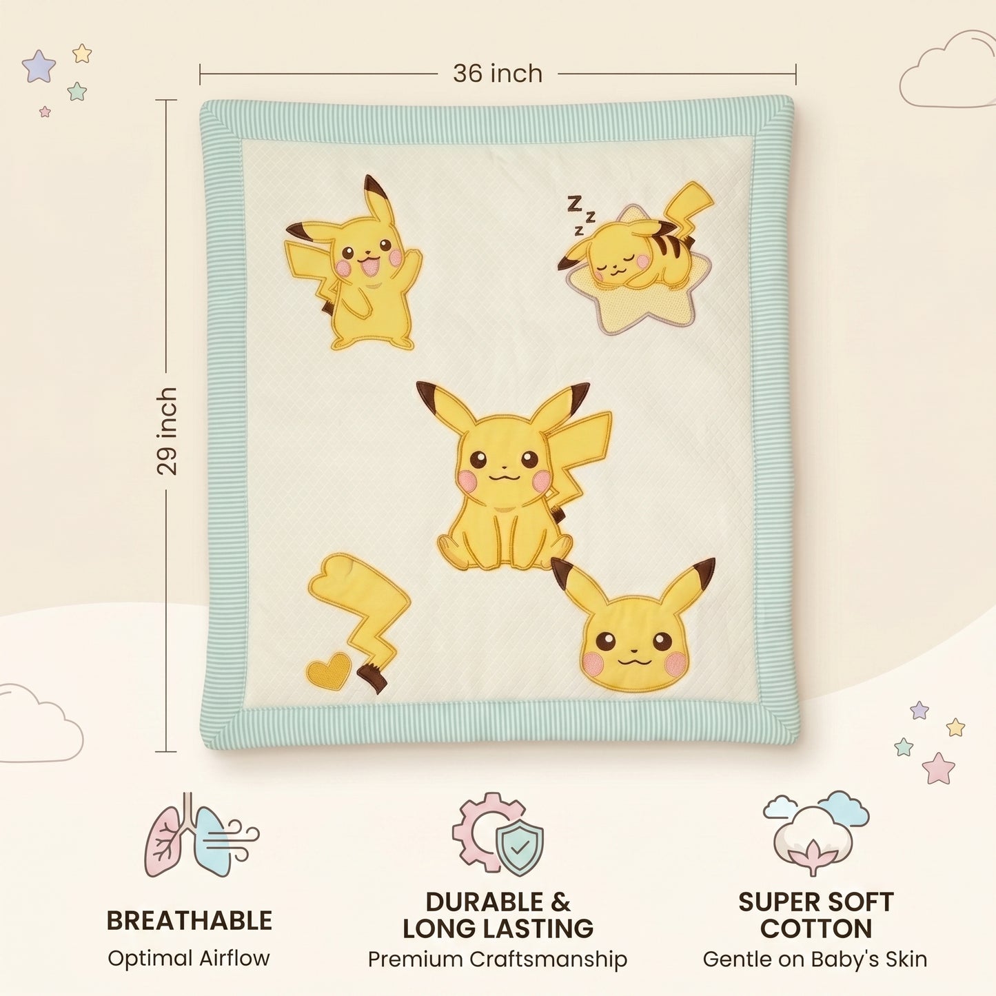 MONIMINI PREMIUM PRINTED BABY MATTRESS | SOFT COTTON BABY SLEEPING & PLAY MAT WITH CUTE DESIGN