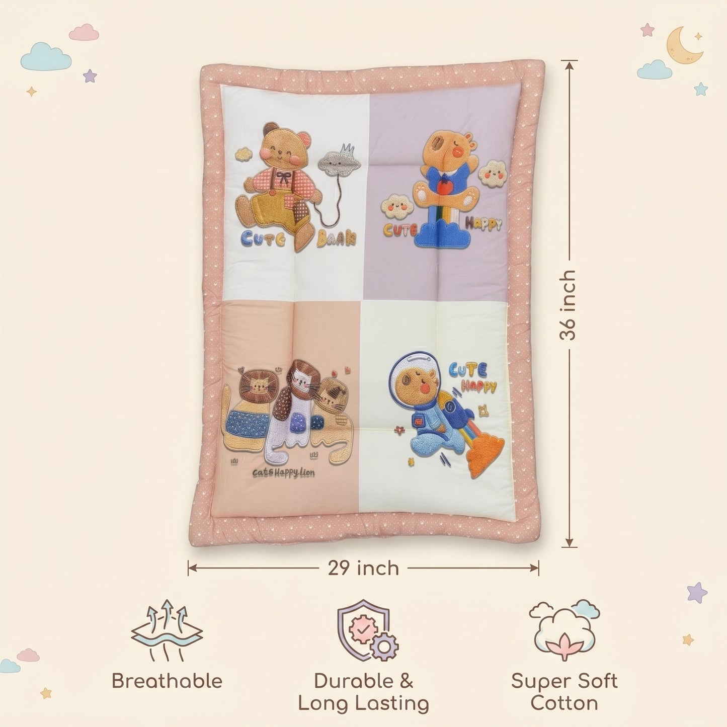 MONIMINI LUXURY PRINTED BABY MATTRESS | ULTRA SOFT COTTON SLEEPING & PLAY BED FOR NEWBORNS