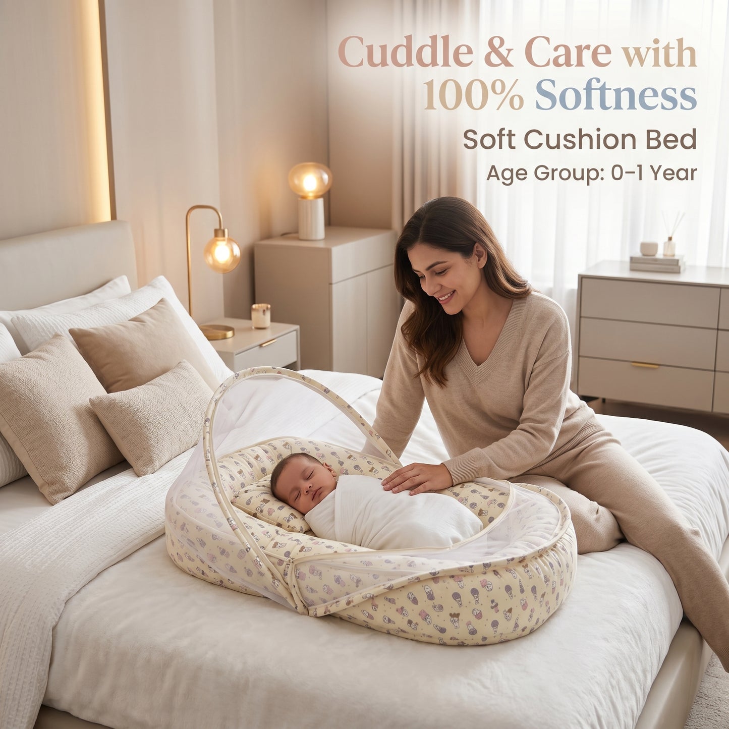 MONIMINI PREMIUM MUSLIN COMBO SET | BABY SLEEPING BAG & MOSQUITO NET MATTRESS FOR NEWBORNS