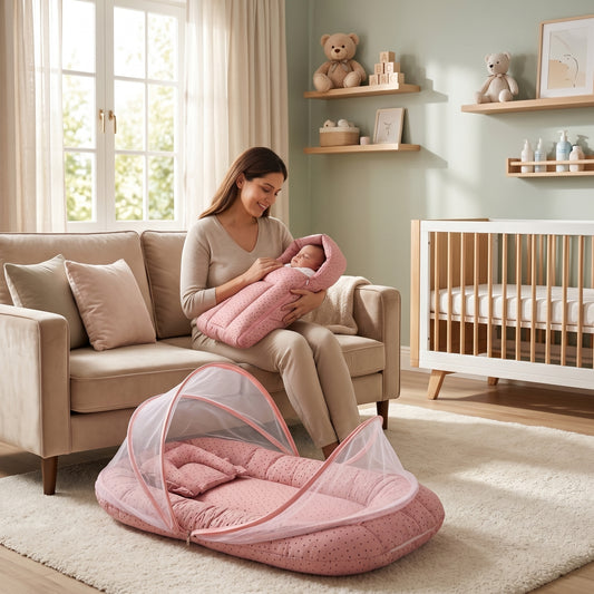MONIMINI MUSLIN COMBO FOR NEWBORNS | BABY SLEEPING BAG & MOSQUITO NET BED | SOFT COTTON BABY CARE ESSENTIALS