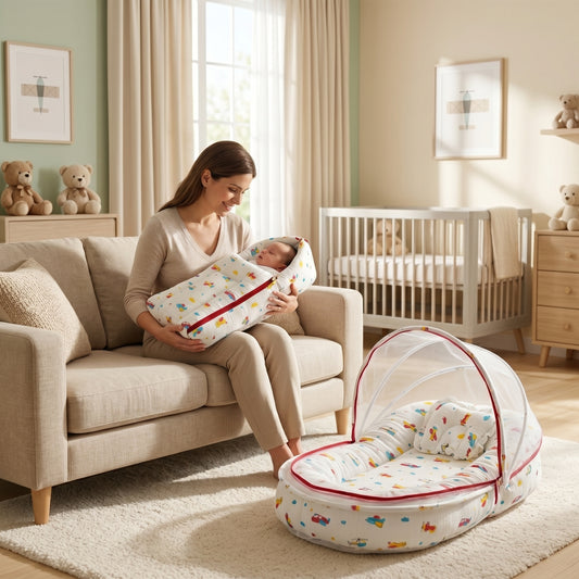MONIMINI PREMIUM MUSLIN COMBO SET | BABY SLEEPING BAG & MOSQUITO NET MATTRESS FOR NEWBORNS