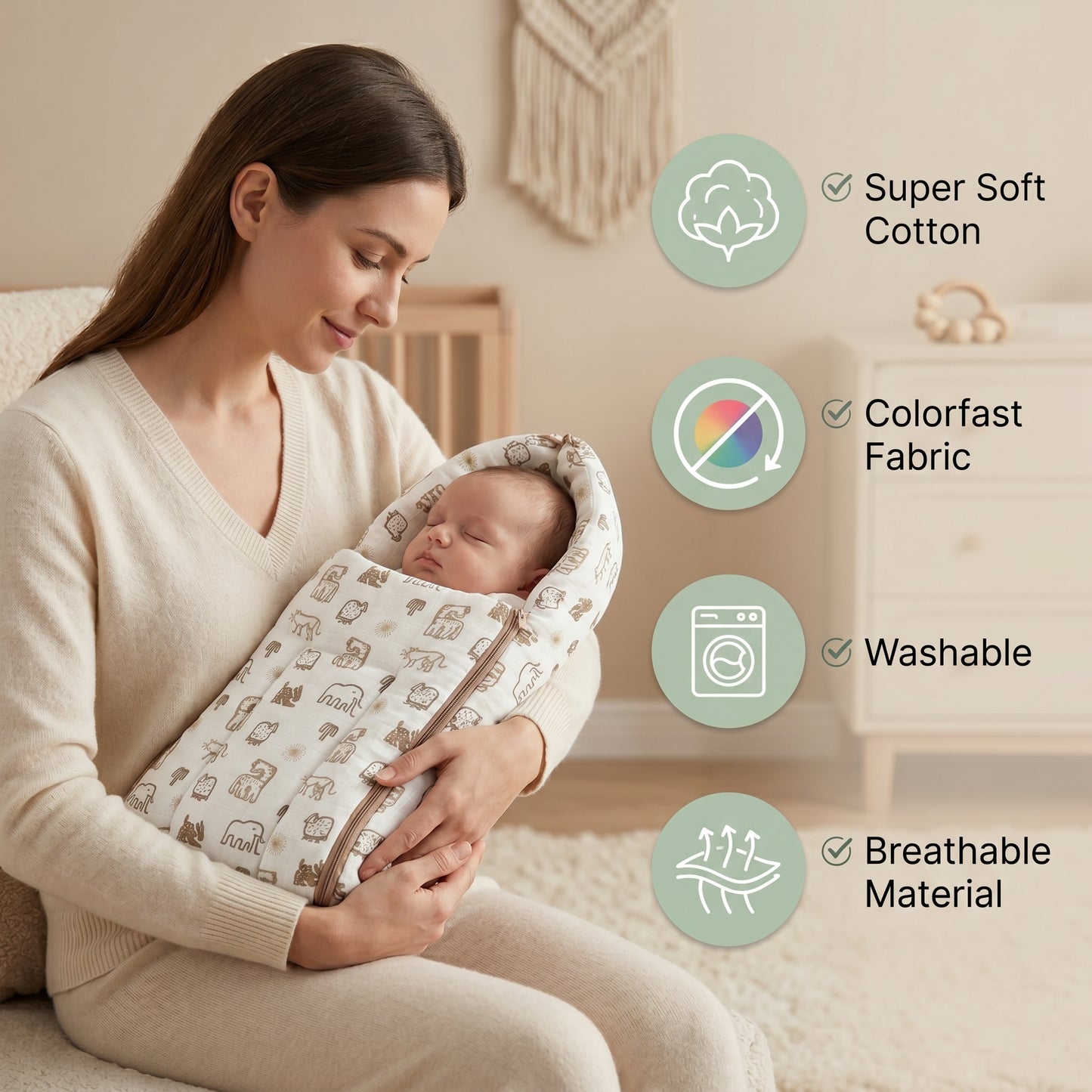 MONIMINI PREMIUM MUSLIN COMBO SET | BABY SLEEPING BAG & MOSQUITO NET MATTRESS FOR NEWBORNS