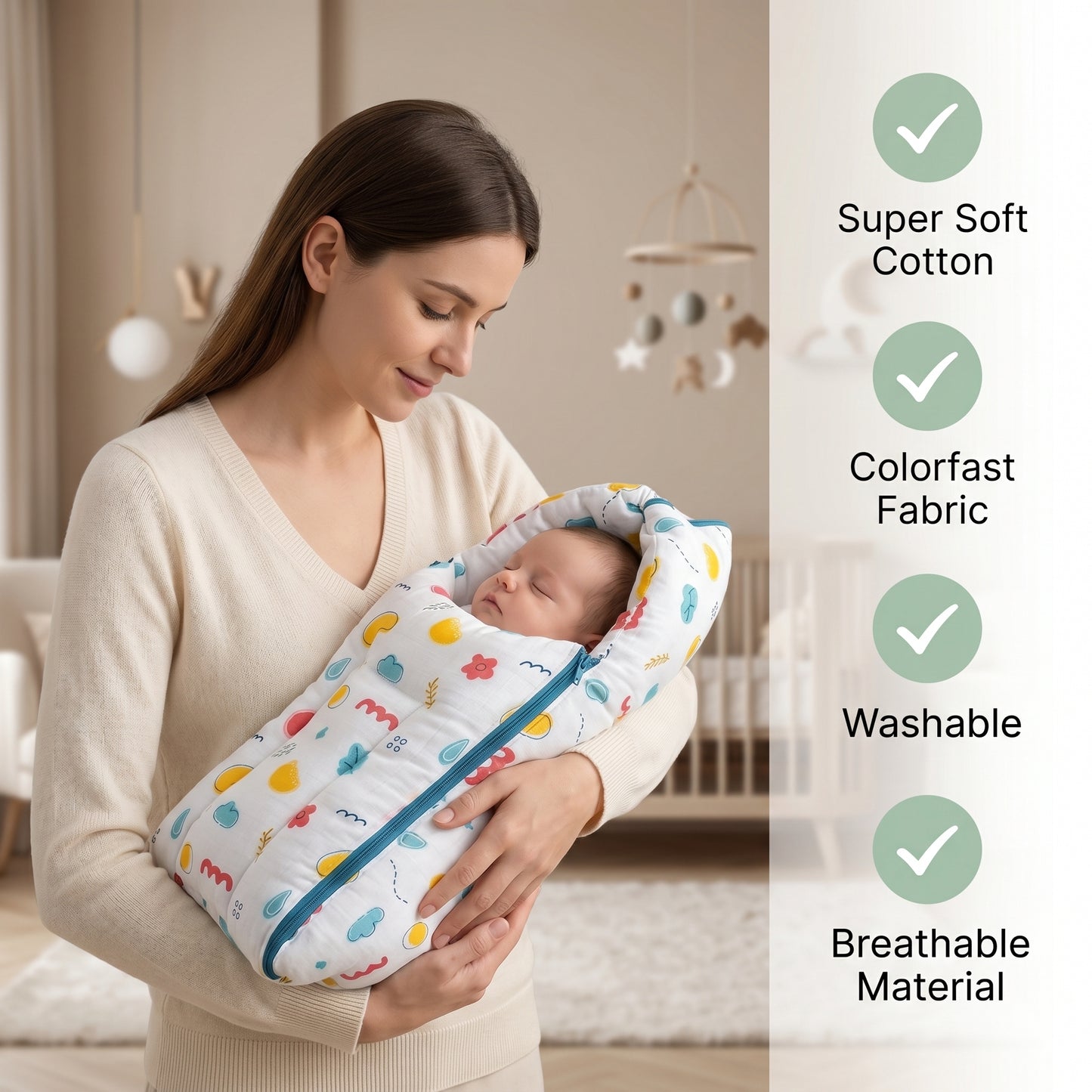 MONIMINI MUSLIN COMBO FOR NEWBORNS | BABY SLEEPING BAG & MOSQUITO NET BED | SOFT COTTON BABY CARE ESSENTIALS